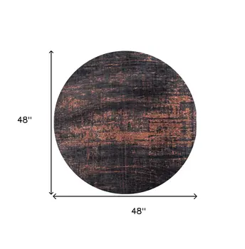5' Black and Gold Round Abstract Non Skid Area Rug