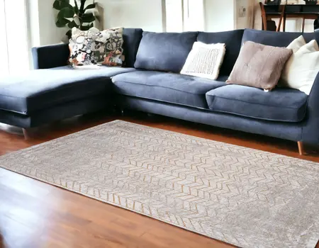 6' X 8' Gray and Yellow Chevron Non Skid Area Rug