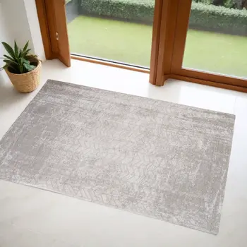 3' X 5' Gray and White Chevron Non Skid Area Rug
