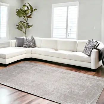 9' X 13' Gray and White Chevron Non Skid Area Rug