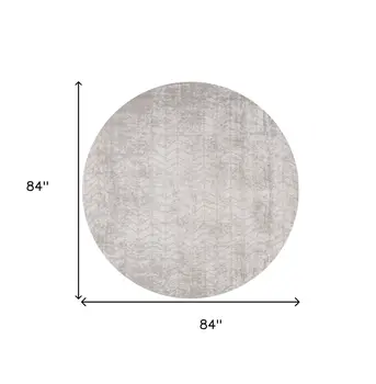 8' Gray and White Round Chevron Non Skid Area Rug