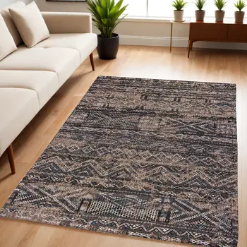 5' X 7' Gray and Beige Oriental Non Skid Area Rug
