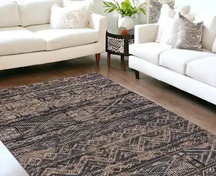 7' X 9' Gray and Beige Oriental Non Skid Area Rug