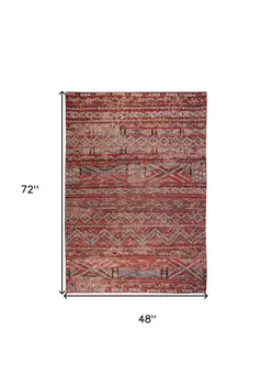 5' X 7' Red and Gray Oriental Non Skid Area Rug