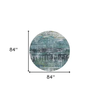 8' Blue and Green Round Abstract Non Skid Area Rug