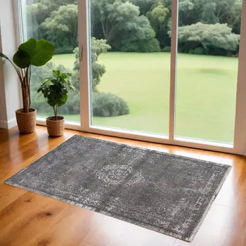 3' X 5' Gray Medallion Non Skid Area Rug