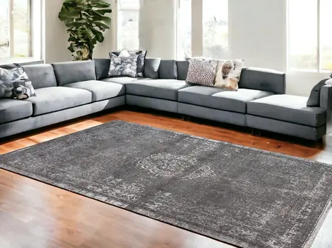 8' X 11' Gray Medallion Non Skid Area Rug