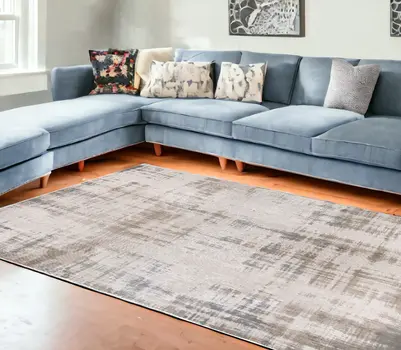 7' X 9' Gray and Beige Abstract Non Skid Area Rug