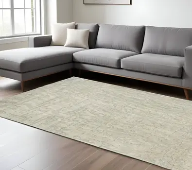 8' X 11' Gray and Beige Abstract Non Skid Area Rug