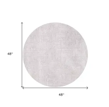 5' White Round Abstract Non Skid Area Rug