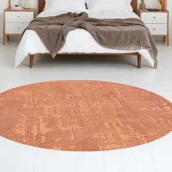 5' Orange Round Abstract Non Skid Area Rug
