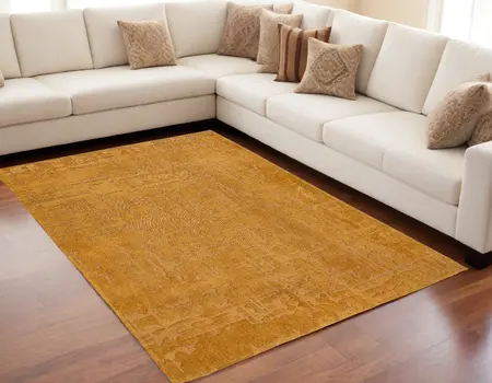 5' X 7' Yellow Abstract Non Skid Area Rug