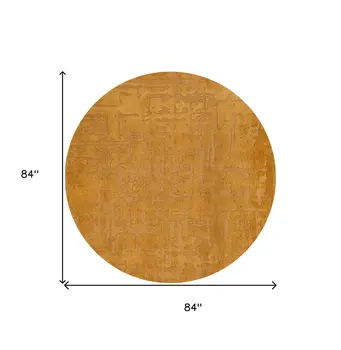 8' Yellow Round Abstract Non Skid Area Rug