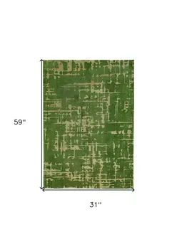 3' X 5' Green Abstract Non Skid Area Rug