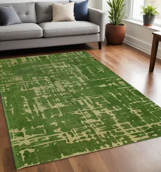 5' X 7' Green Abstract Non Skid Area Rug