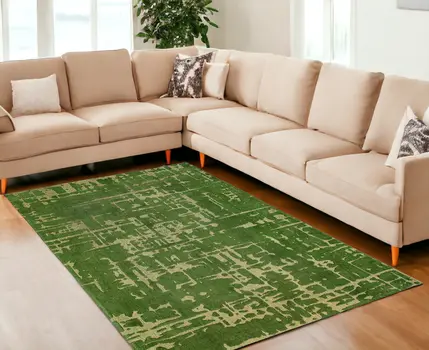 8' X 11' Green Abstract Non Skid Area Rug