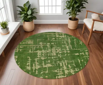 5' Green Round Abstract Non Skid Area Rug