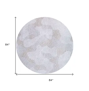 8' White Round Abstract Non Skid Area Rug