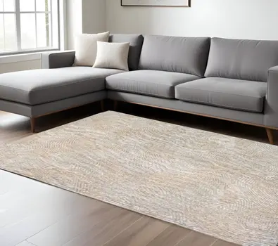 6' X 8' Beige and White Abstract Non Skid Area Rug