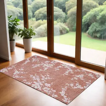 3' X 5' Red and White Oriental Non Skid Area Rug