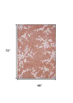 5' X 7' Red and White Oriental Non Skid Area Rug