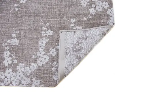 5' Gray and White Round Oriental Non Skid Area Rug