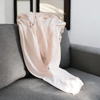 47" X 60" Blush Cotton Woven Turkish Towel Throw Blanket with Fringe