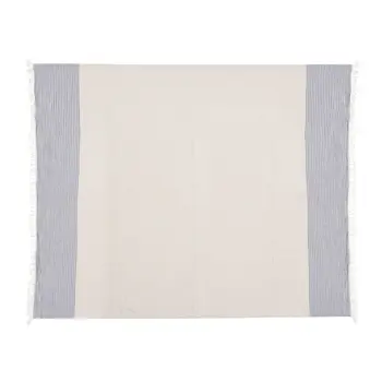 47" X 60" Blue and Ivory Cotton Woven Striped Throw Blanket with Fringe