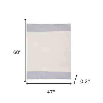 47" X 60" Blue and Ivory Cotton Woven Striped Throw Blanket with Fringe