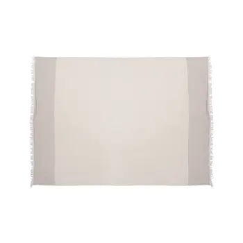47" X 60" Beige and Ivory Cotton Woven Striped Throw Blanket with Fringe