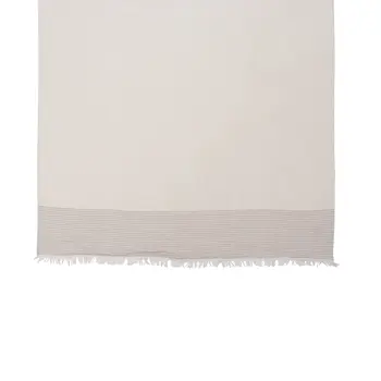47" X 60" Beige and Ivory Cotton Woven Striped Throw Blanket with Fringe