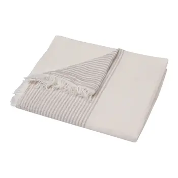 47" X 60" Beige and Ivory Cotton Woven Striped Throw Blanket with Fringe