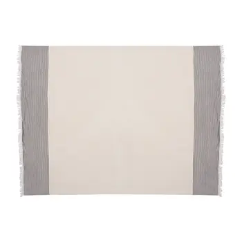 47" X 60" Gray and Ivory Cotton Woven Striped Throw Blanket with Fringe