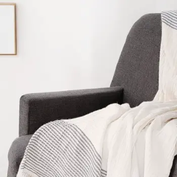 47" X 60" Gray and Ivory Cotton Woven Striped Throw Blanket with Fringe