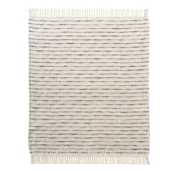 50" X 60" White And Navy Blue Cotton Blend Woven Striped Throw Blanket with Fringe