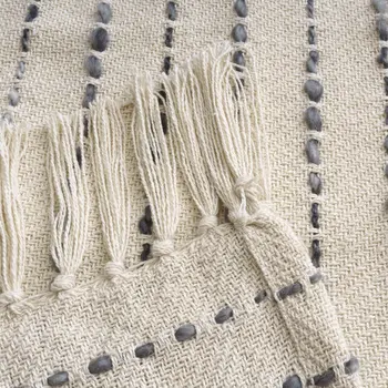 50" X 60" White And Navy Blue Cotton Blend Woven Striped Throw Blanket with Fringe