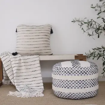 50" X 60" White And Navy Blue Cotton Blend Woven Striped Throw Blanket with Fringe