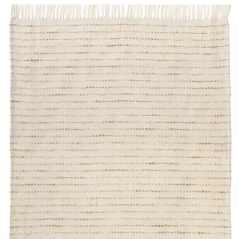 50" X 60" White And Brown Cotton Blend Woven Striped Throw Blanket with Fringe