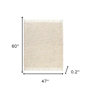 50" X 60" White And Brown Cotton Blend Woven Striped Throw Blanket with Fringe