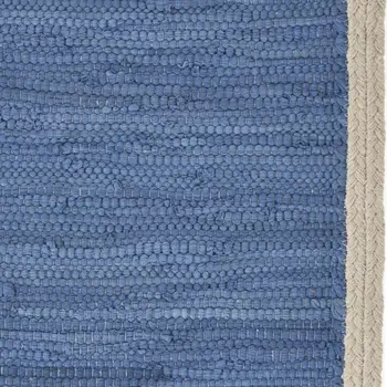 19" Set of Four Blue And Natural Solid With Border Cotton Placemats