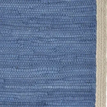19" Set of Four Blue And Natural Solid With Border Cotton Placemats