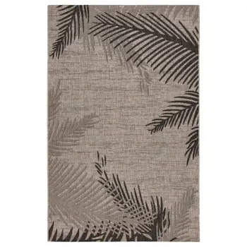 3' X 5' Black and Taupe Palm Leaf Stain Resistant Indoor Outdoor Area Rug