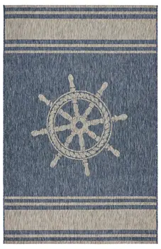 3' X 5' Blue and Gray Captain's Wheel Stain Resistant Indoor Outdoor Area Rug