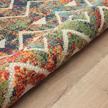 2' X 3' Green Orange and Red Geometric Stain Resistant Indoor Outdoor Area Rug