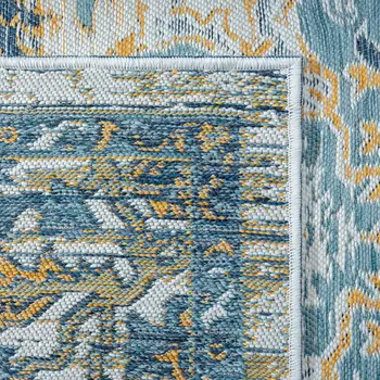 5' X 7' Blue and Ivory Medallion Stain Resistant Indoor Outdoor Area Rug