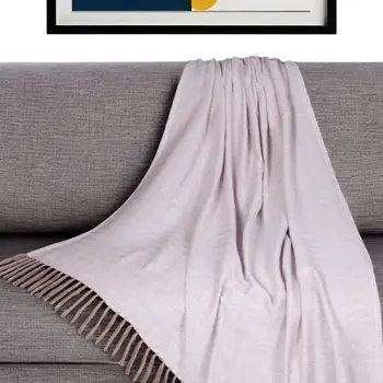 50" X 60" Beige and Brown Woven Cotton Herringbone Throw Blanket with Fringe
