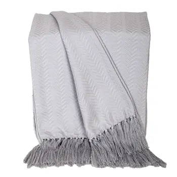50" X 60" Gray Woven Cotton Herringbone Throw Blanket with Fringe