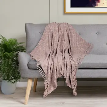 52" X 67" Brown Woven Cotton Chevron Throw Blanket with Fringe