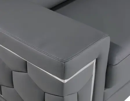 89" Gray Leather Sofa With Silver Legs