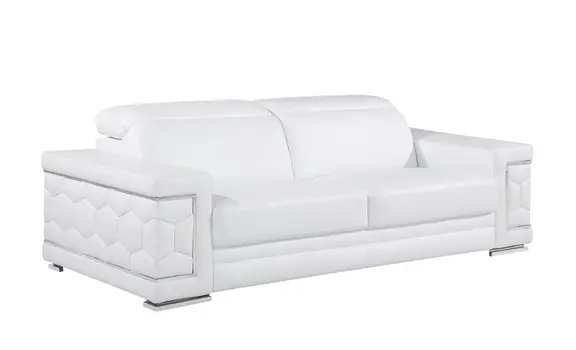 89" White Leather Sofa With Silver Legs
